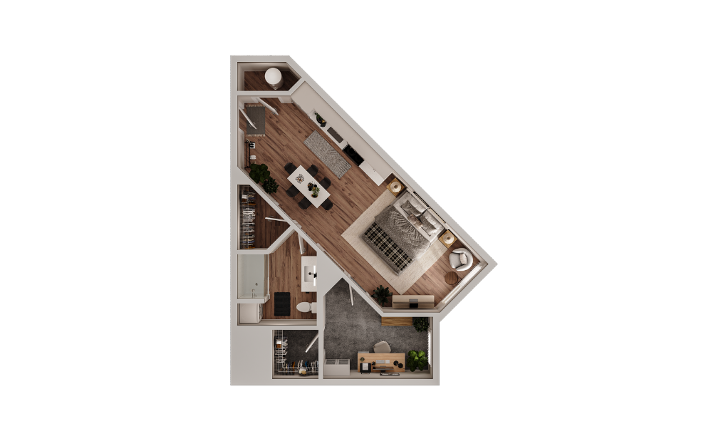 S4 - Studio floorplan layout with 1 bathroom and 717 square feet